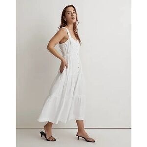 New ▶️ Madewell ◀️ Button-Front Tiered Midi Dress Eyelet White Size 10